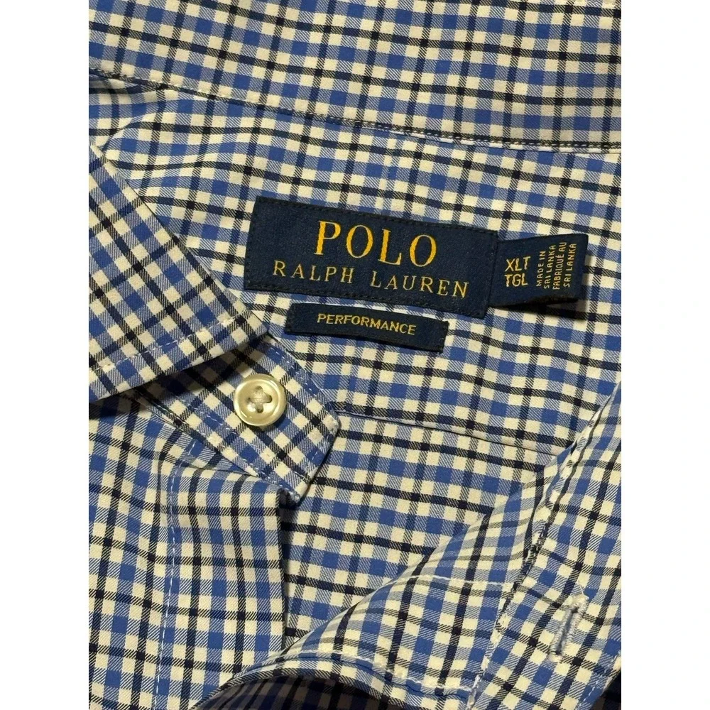 Polo Ralph Lauren Shirt Mens XLT Blue Plaid Performance Soft Stretch Button Up